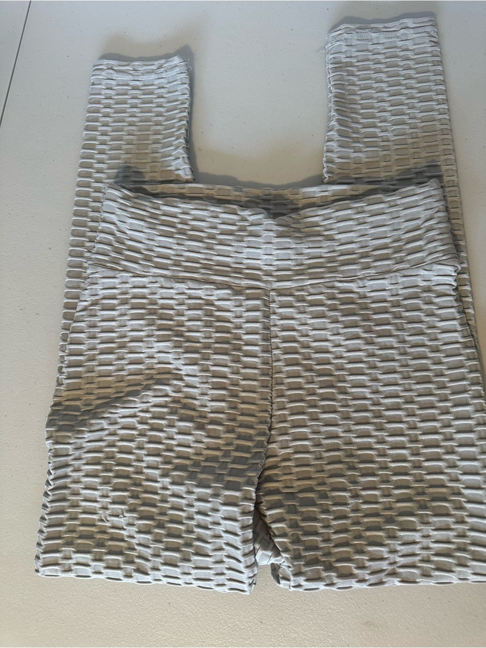 High-Waist Textured Gray Leggings with Sculpting Waistband